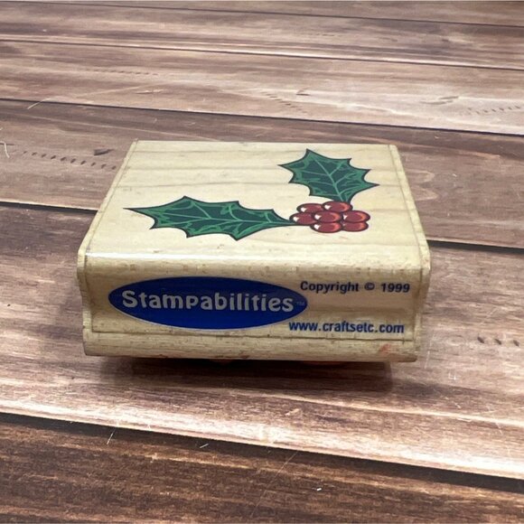 1999 STAMPABILITIES HOLLY BERRY F1005 WOOD MOUNTED RUBBER STAMP HOLIDAY - Picture 2 of 4